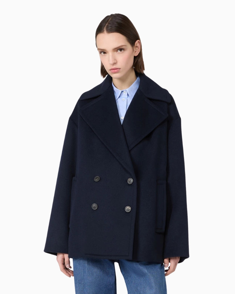 Weekend Max Mara Double-Breasted Pea Coat in Navy front view