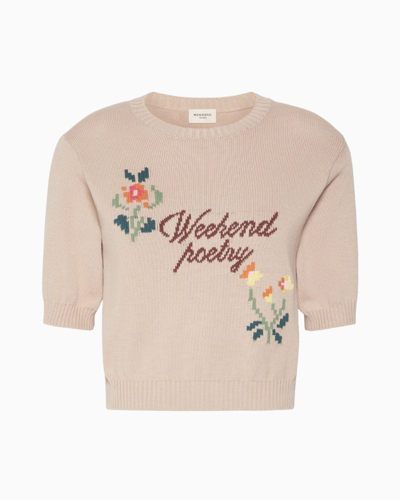 Weekend Max Mara Embroidered Cotton Yarn Sweater in Beige embroidered detail