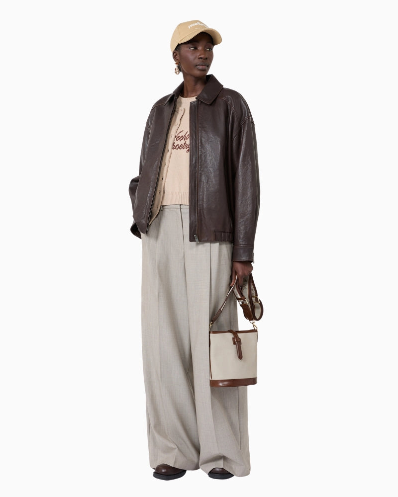 Weekend Max Mara Inlay-Detail Cotton Yarn Cardigan in Beige front view