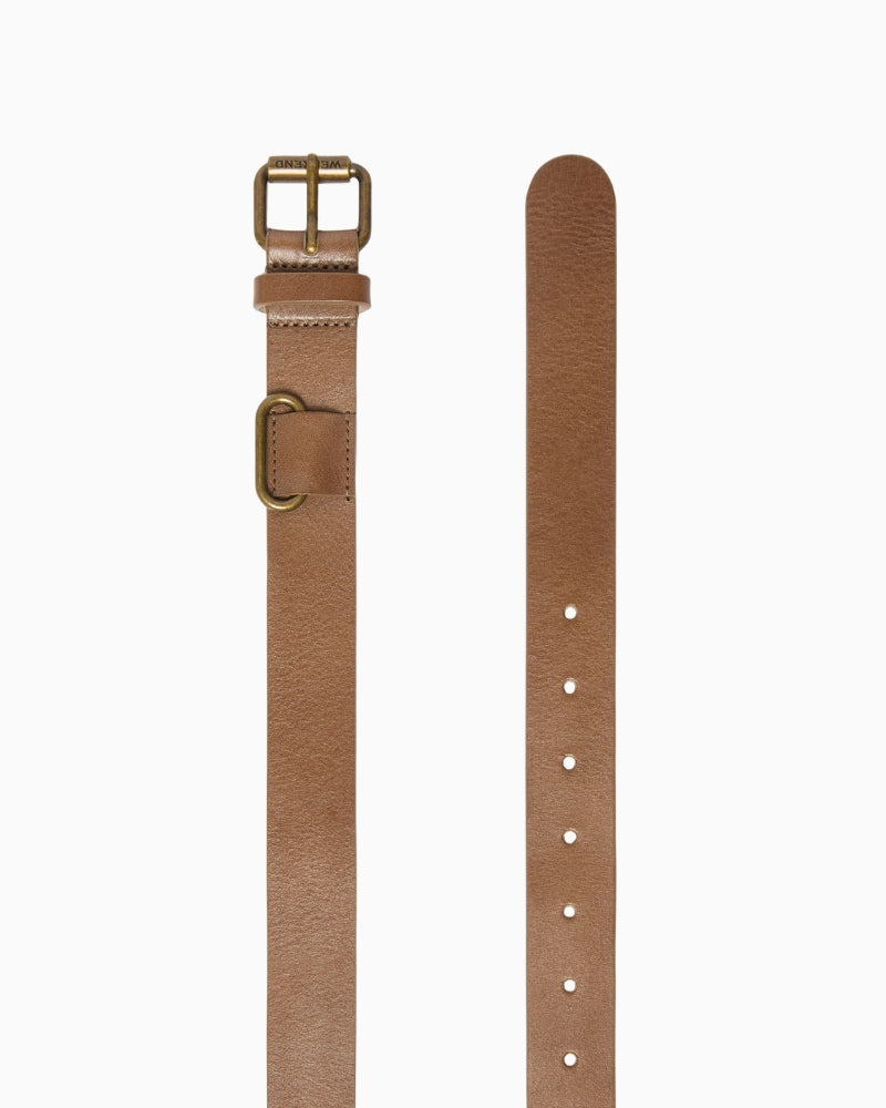 Weekend Max Mara Leather Belt in Tobacco showing metal pin buckle
