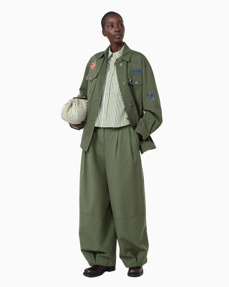 Weekend Max Mara Panetto Cotton Poplin Shirt in Green front styled view