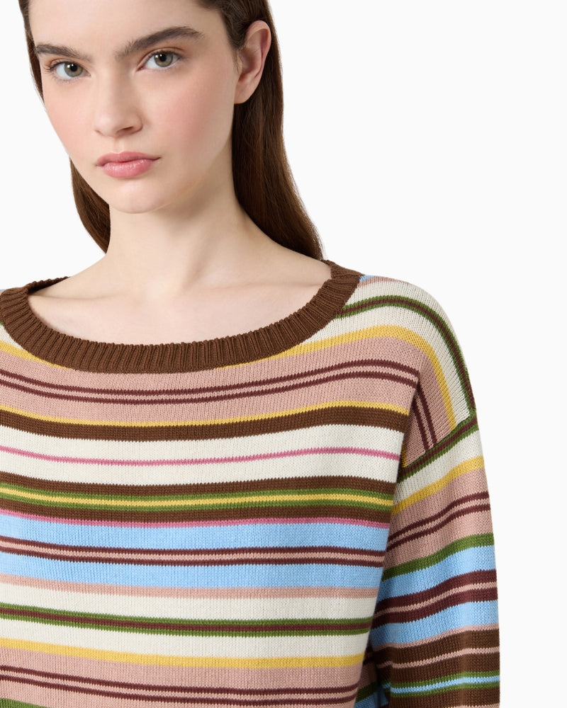 Weekend Max Mara Pure Cotton Yarn Sweater in Multicolour boat neckline detail