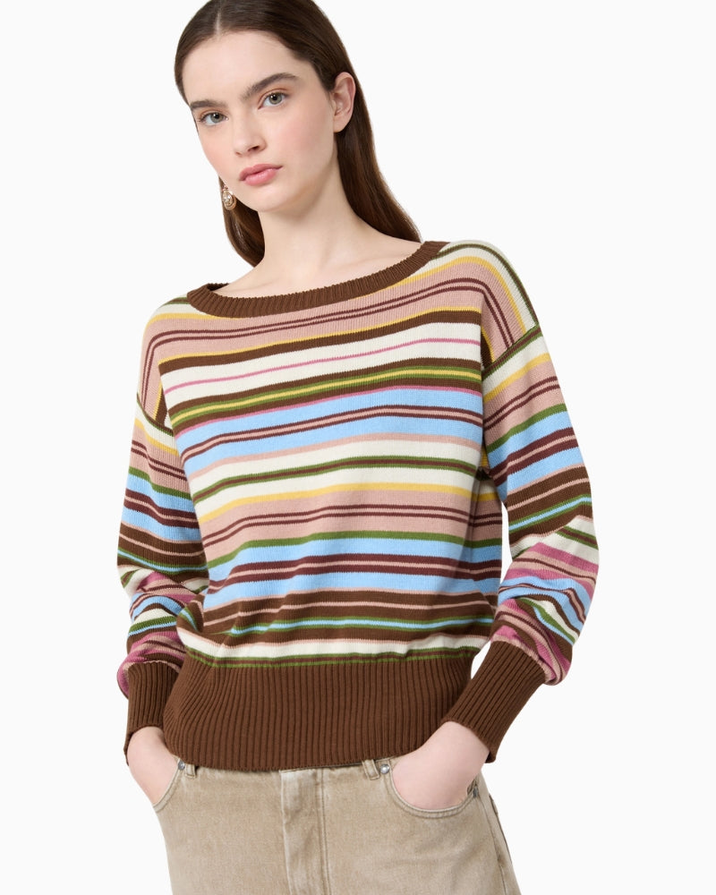 Weekend Max Mara Pure Cotton Yarn Sweater in Multicolour rib-knit trim detail