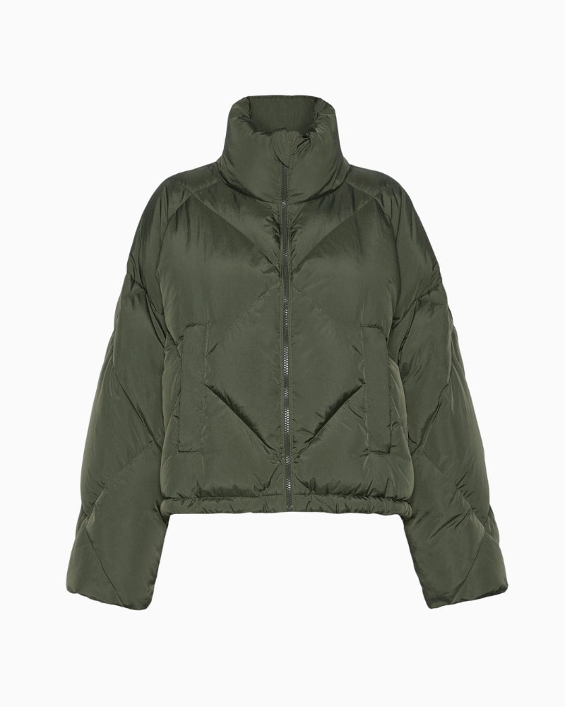 Weekend Max Mara Short Down Jacket in Khaki stand collar detail