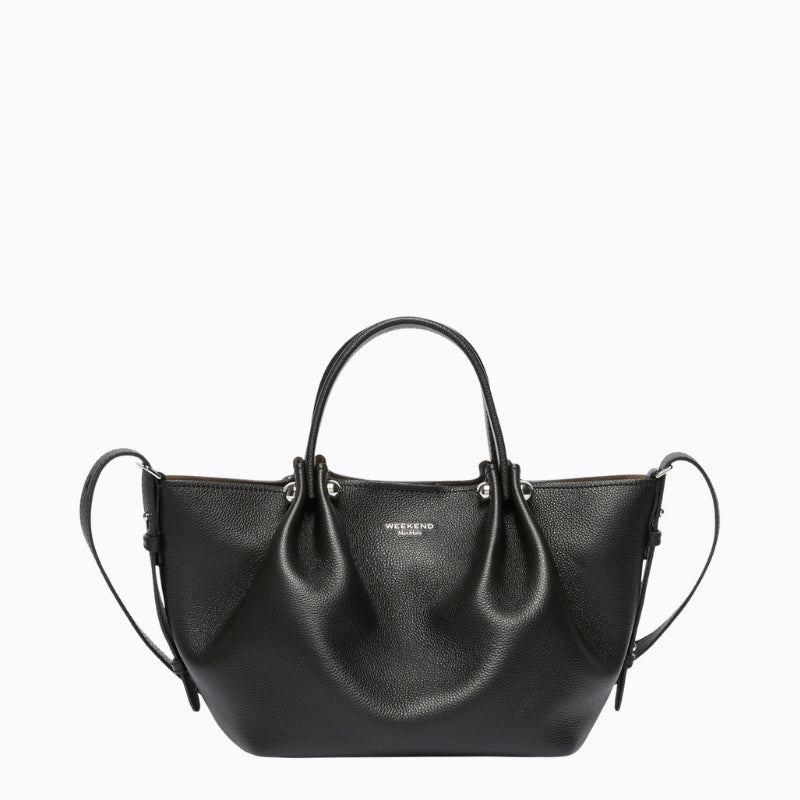 Weekend Max Mara Small Leather Tote Bag in black front view