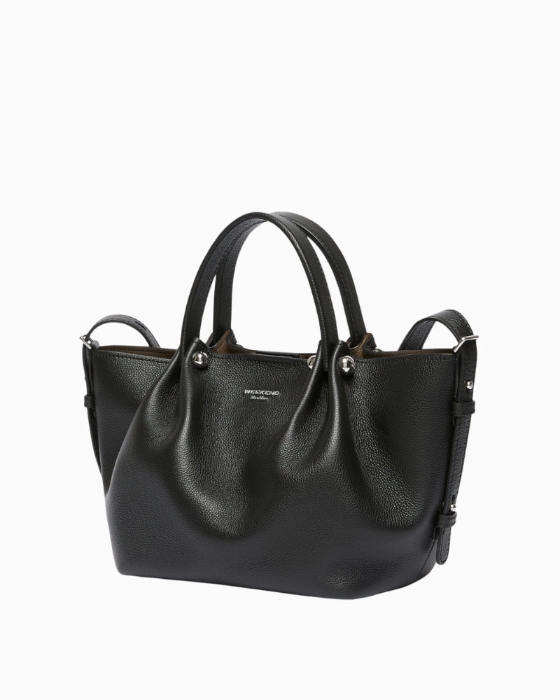 Weekend Max Mara Small Leather Tote Bag in black silver logo detail