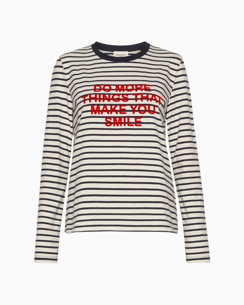 Weekend Max Mara Stretch Jersey T-Shirt in Navy Stripe fabric detail