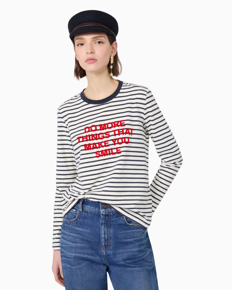 Weekend Max Mara Stretch Jersey T-Shirt in Navy Stripe graphic print detail