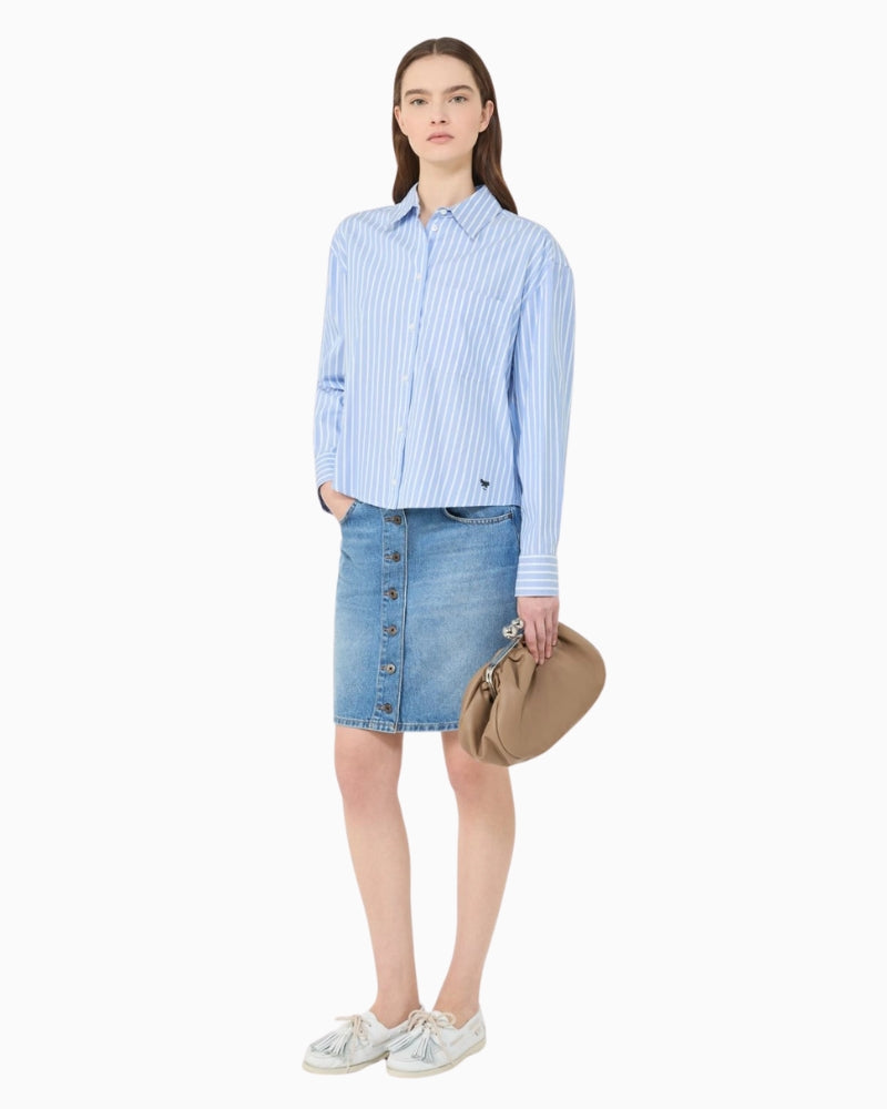 Weekend Max Mara striped cotton shirt light blue, fabric stripe detail – Áines Boutique
