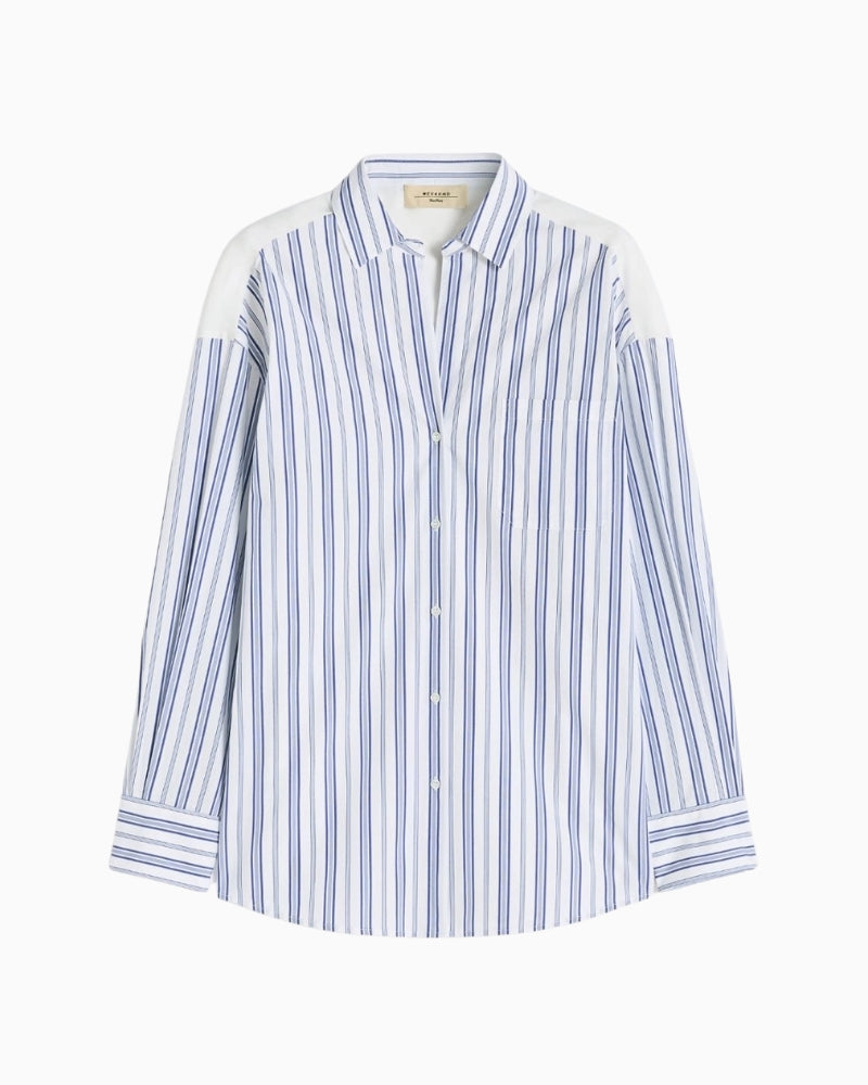 Weekend Max Mara Striped Cotton Shirt with Eyelet Lace in navy detail