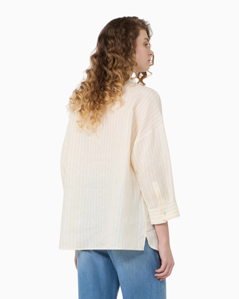 Weekend Max Mara Striped Linen Canvas Shirt Light Yellow back view
