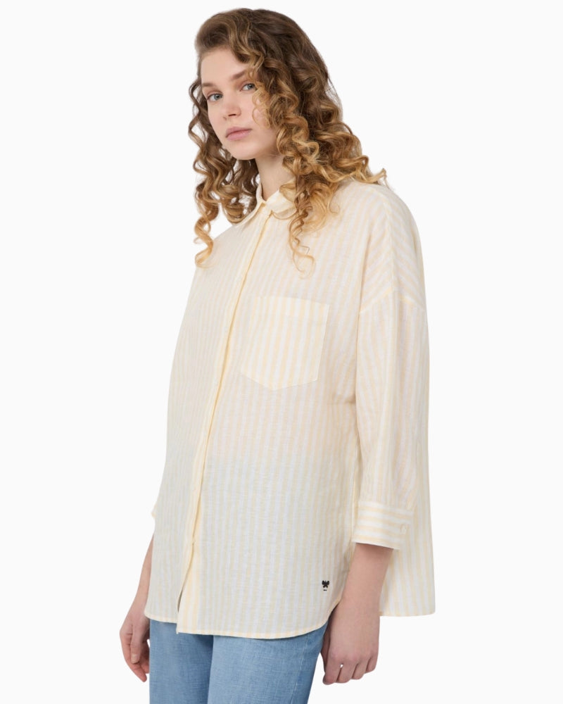 Weekend Max Mara Striped Linen Canvas Shirt Light Yellow side view