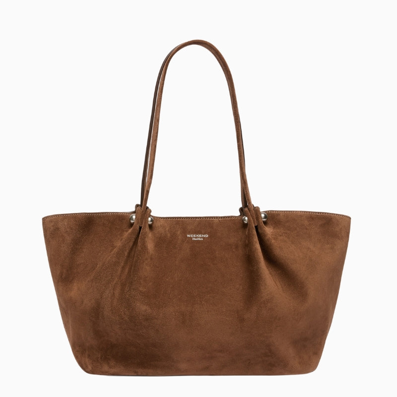 Weekend Max Mara Suede Tote Bag in brown front view