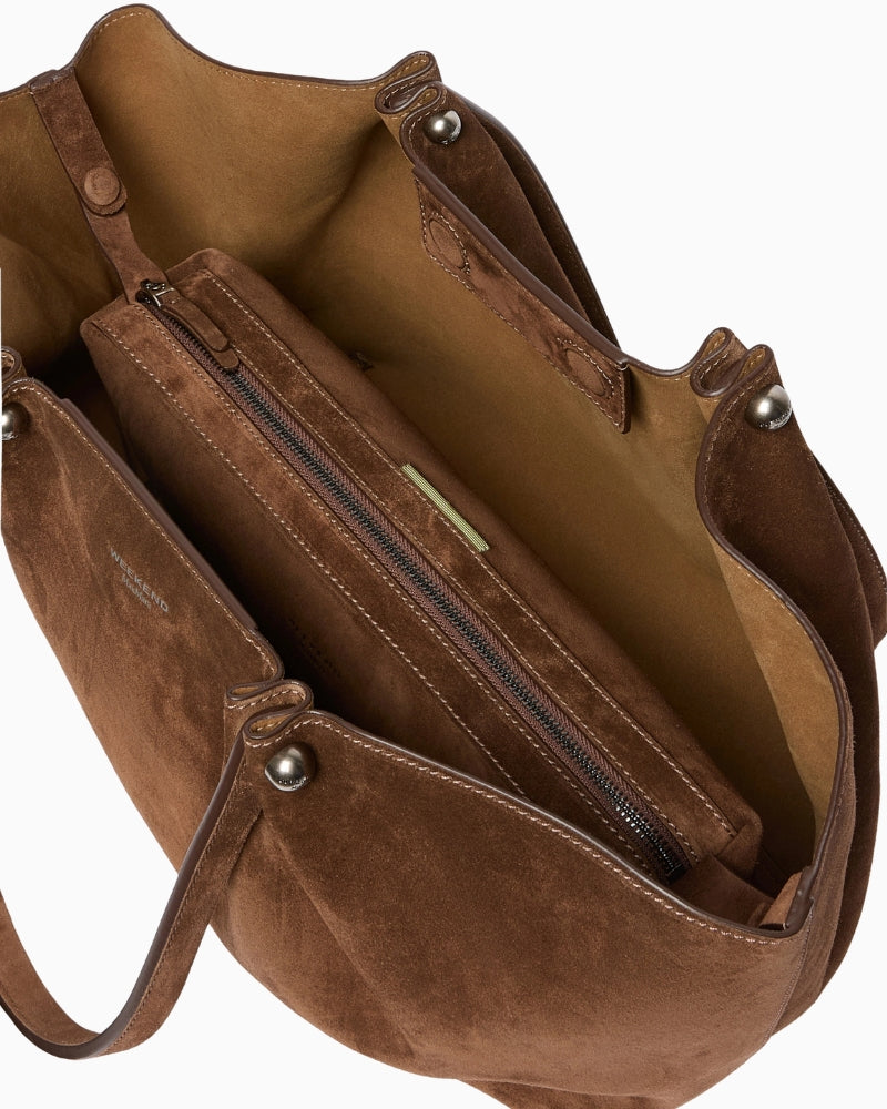 Weekend Max Mara Suede Tote Bag in brown interior view