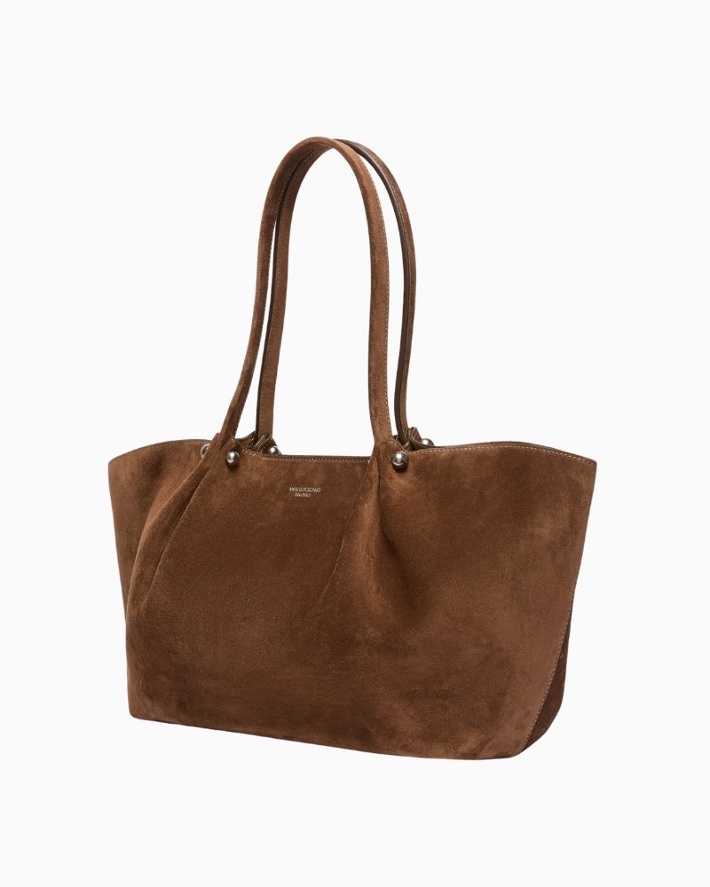 Weekend Max Mara Suede Tote Bag in brown side view