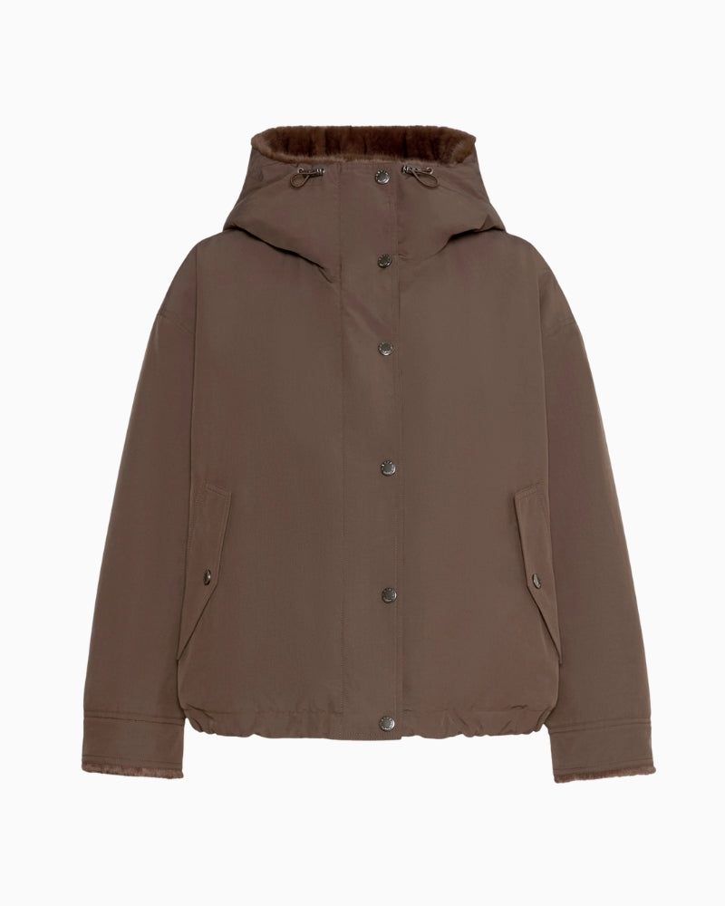 Weekend Max Mara Water-Repellent Canvas Jacket in Brown fabric detail