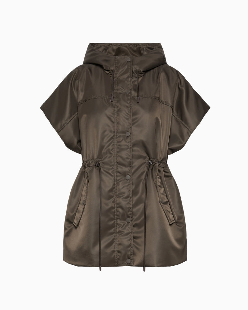 Weekend Max Mara Water-Repellent Twill Padded Gilet in Mud Brown quilted fabric detail