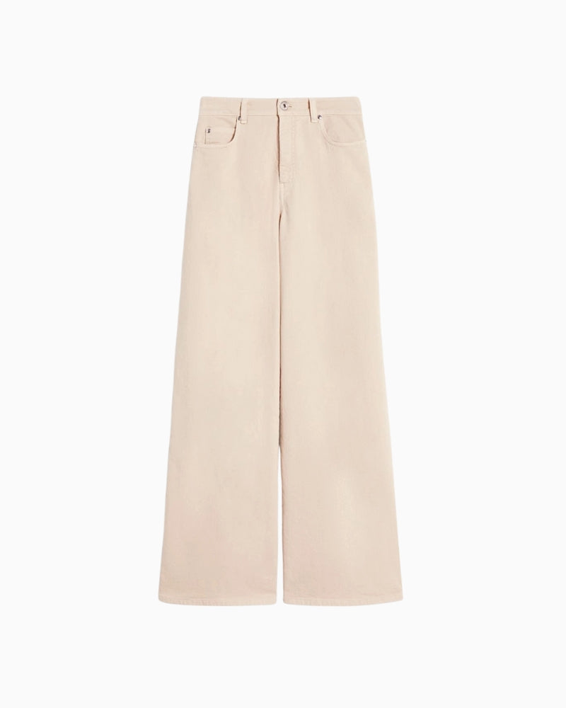 Weekend Max Mara wide-leg cotton trousers sand, fabric texture detail – Áines Boutique