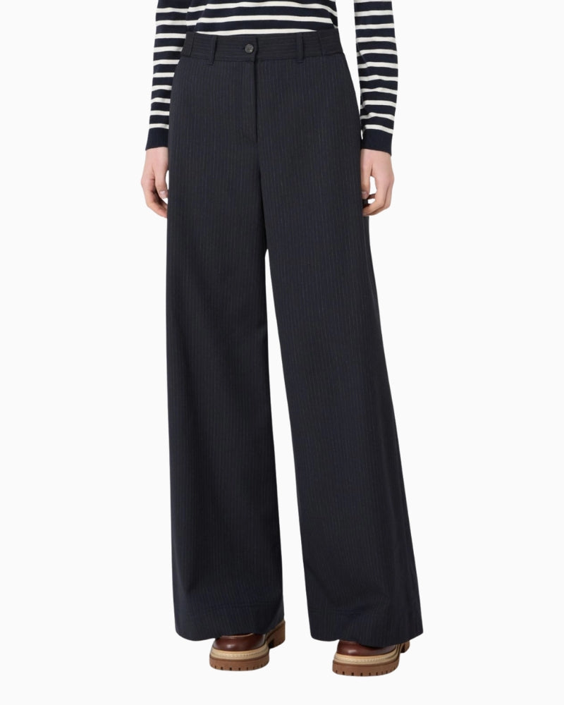 Weekend Max Mara Wide Leg Trousers in Navy Stripe front view