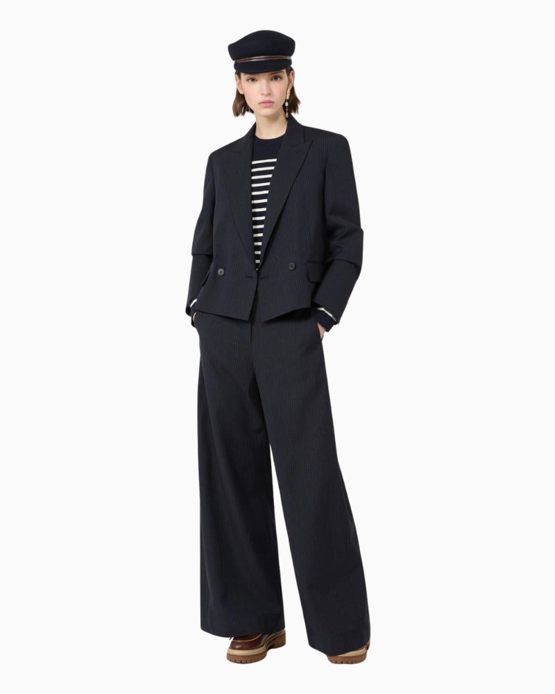 Weekend Max Mara Wide Leg Trousers in Navy Stripe styled view