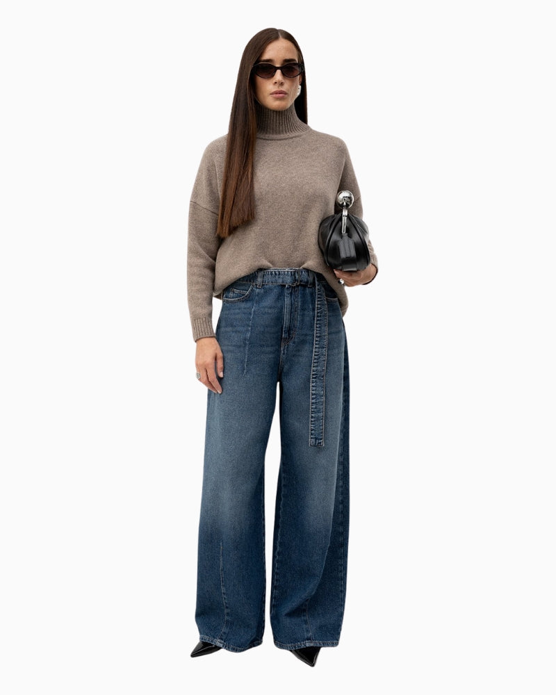 Weekend Max Mara Wool Turtleneck Jumper in Light Brown front view