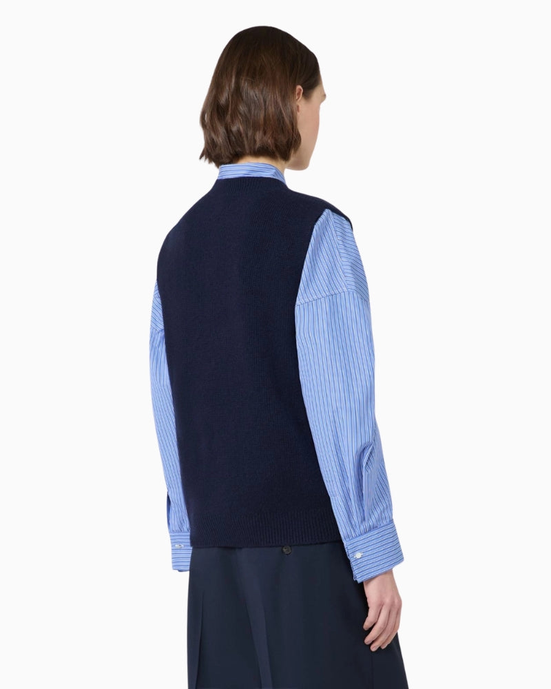 Weekend Max Mara Wool Yarn Gilet with Embroidery in Navy back view