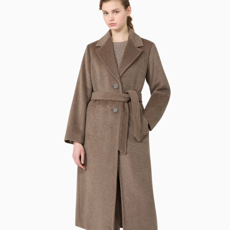 Weekend Max Mara Wool and Alpaca Teddy Long Coat in Brown front view