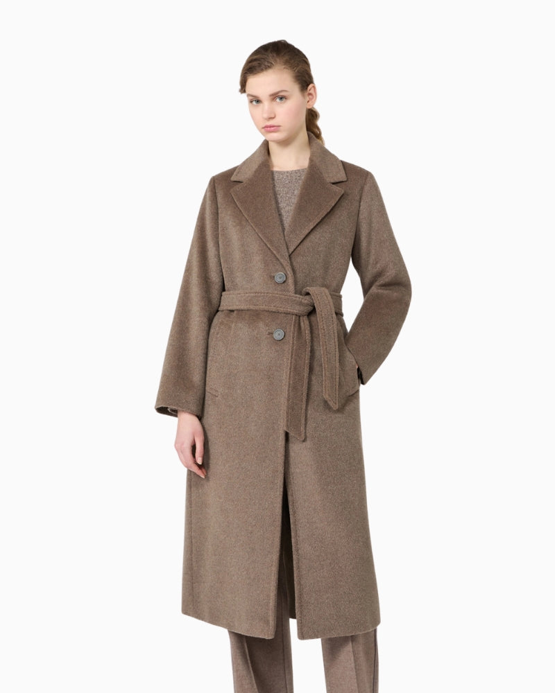 Weekend Max Mara Wool and Alpaca Teddy Long Coat in Brown front view