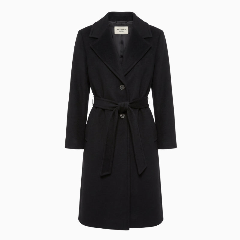 Weekend Max Mara Wool and Alpaca Teddy Long Coat in black front view