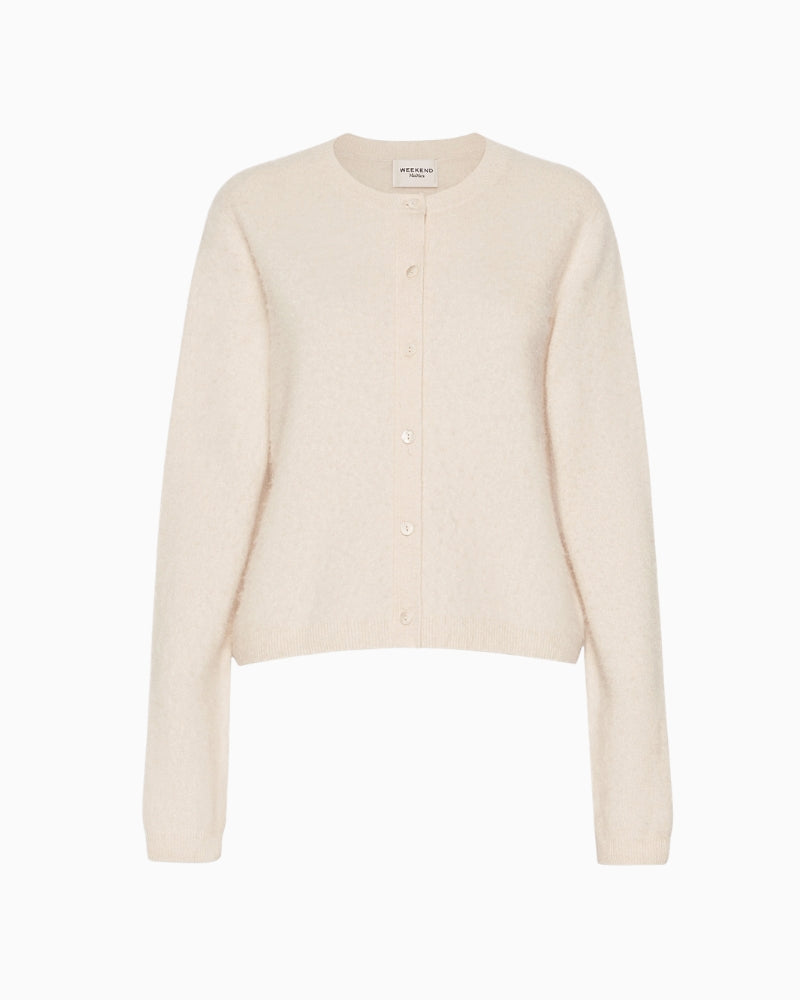Weekend Max Mara Wool and Cashmere Yarn Cardigan in Cream brushed knit detail