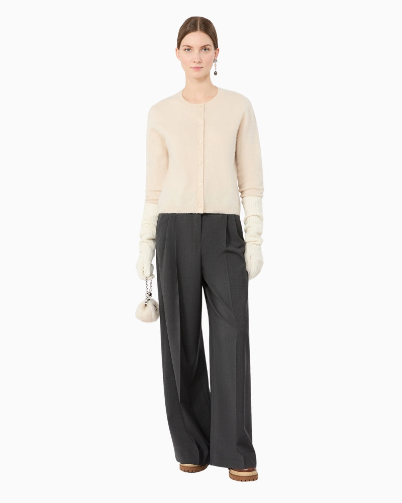 Weekend Max Mara Wool and Cashmere Yarn Cardigan in Cream styled view