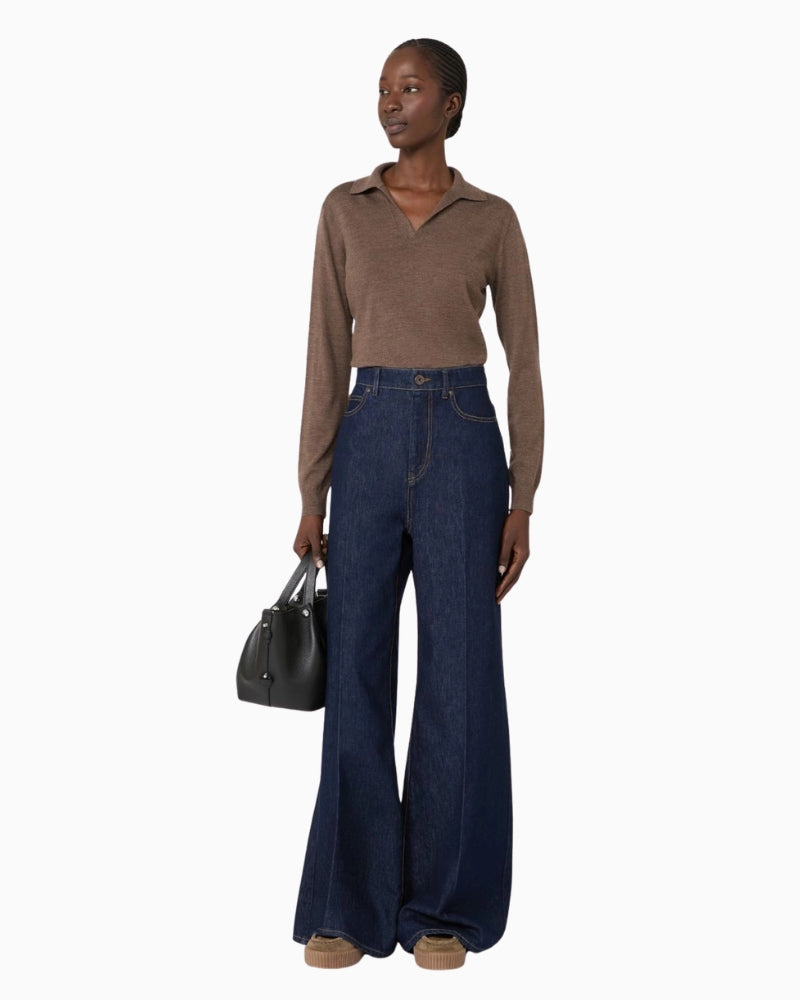 Weekend Max Mara Wool and Cashmere Yarn Polo Jumper in Brown styled view