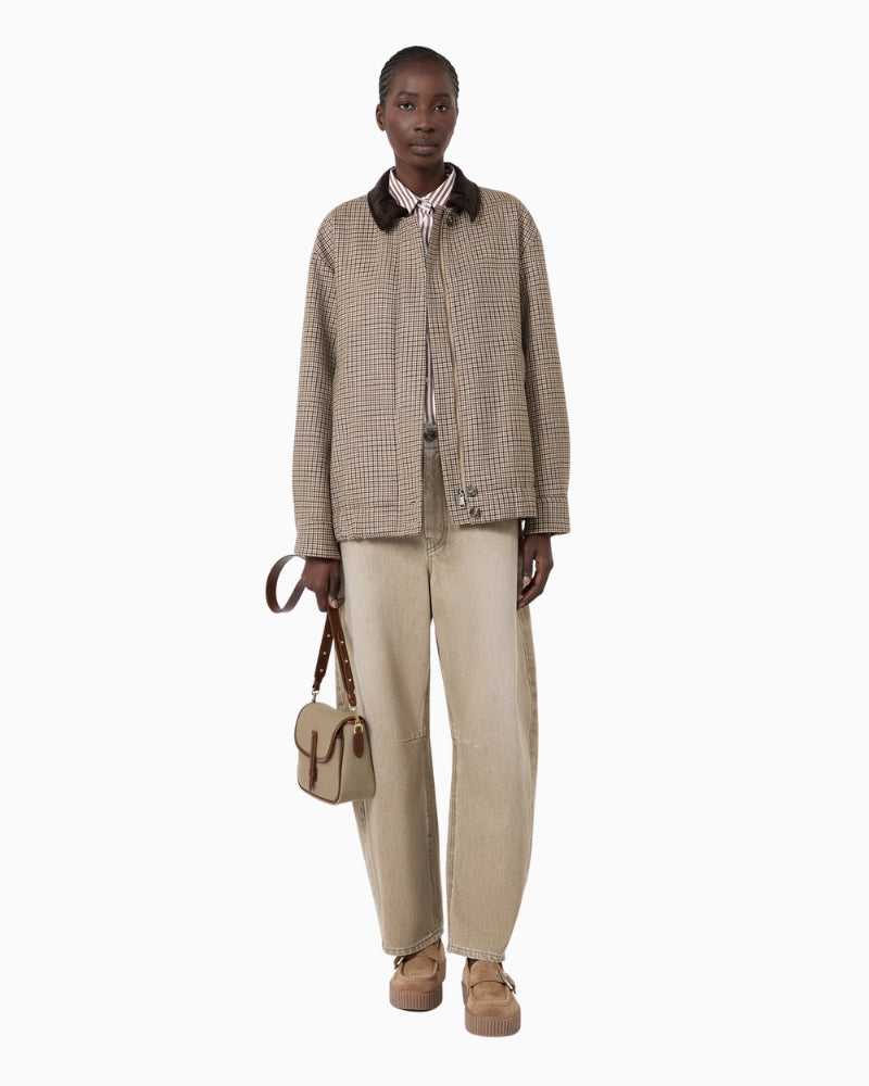 Weekend Max Mara Worn-Look Denim Barrel-Leg Jeans in Beige front view