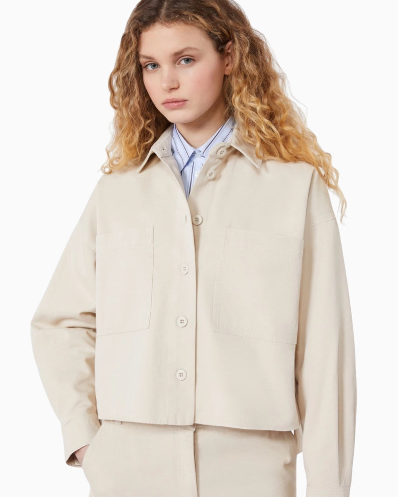 Weekend Max Mara beige cotton drill shirt patch pocket detail