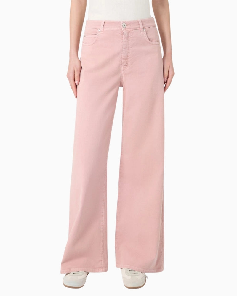 Weekend Max Mara cotton drill wide leg trousers pink front view