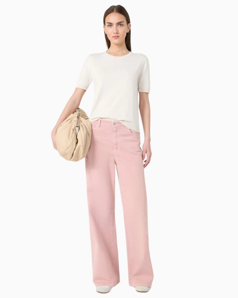 Weekend Max Mara cotton drill wide leg trousers pink full outfit