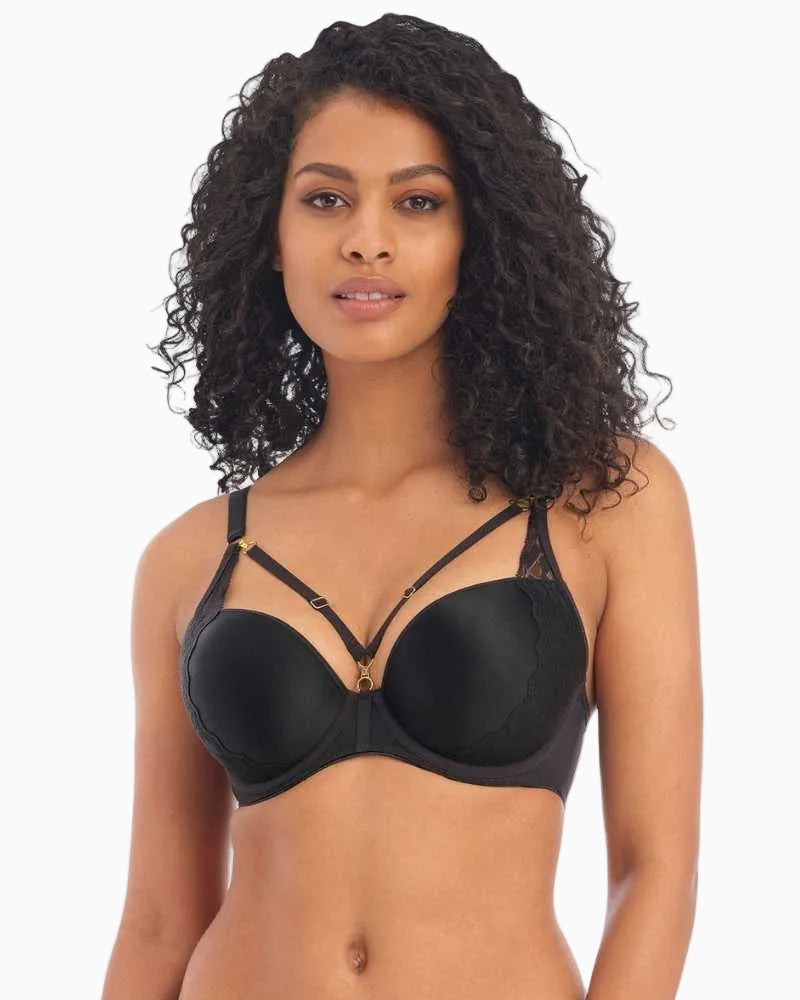 Freya Temptress Moulded Plunge Bra in black front view