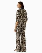 Oui printed viscose blouse dark brown off-white back view on model