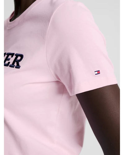 Tommy Hilfiger - Regular Monotype EMB Crewneck SS Top in Baby Pink - Sleeve View