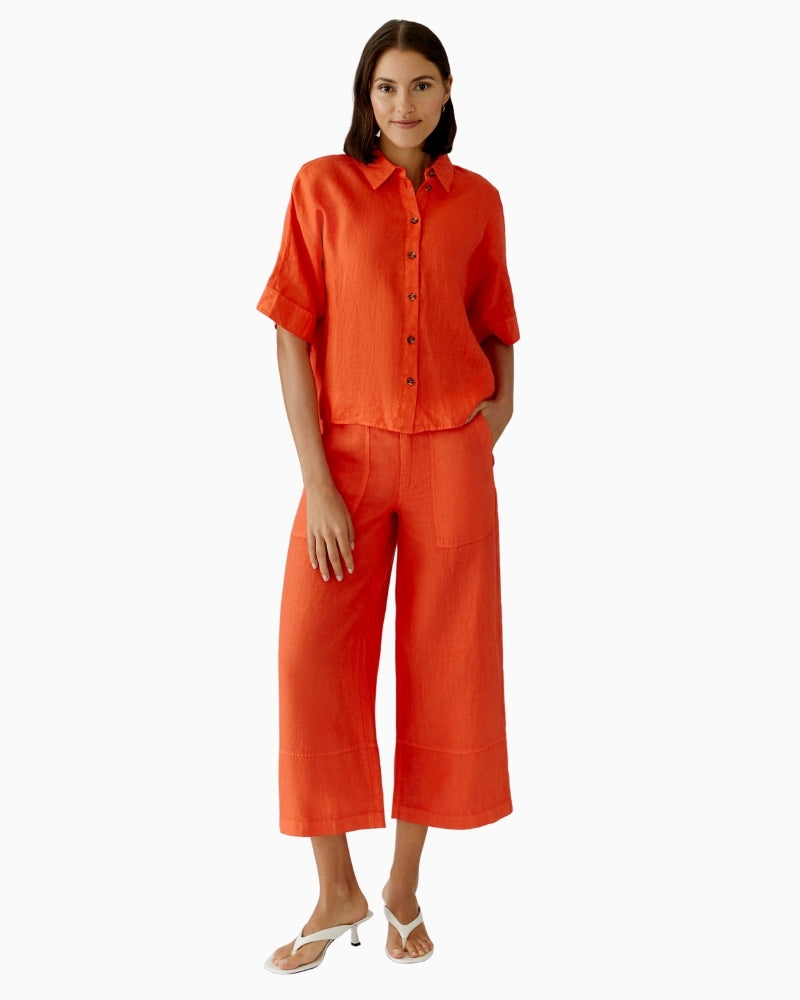 Oui linen wide leg trousers pinciana orange full outfit with matching blouse