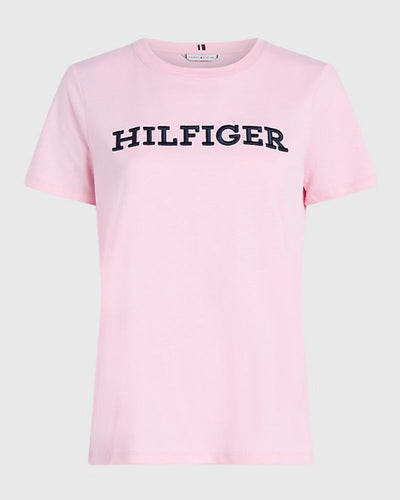 Tommy Hilfiger - Regular Monotype EMB Crewneck SS Top in Baby Pink - Full View