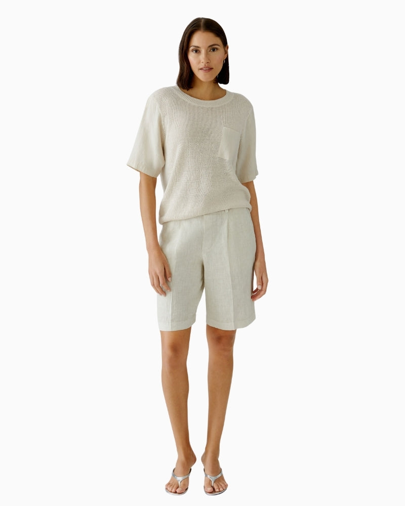 Oui Linen Bermuda Shorts in Biscuit outfit view