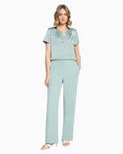 Betty Barclay satin blouse gray mist model wearing