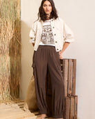 Oui Linen Blouson Jacket in Biscuit full outfit view