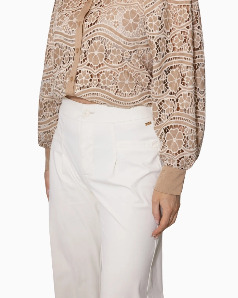 Kimara Fabienne Blouse brown cuffs and button front detail