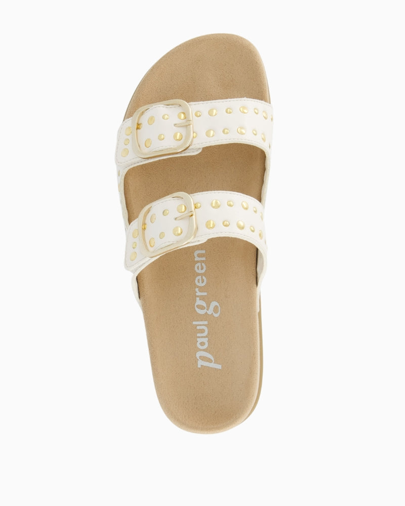 Paul Green Studded Mules in White top view with buckle straps