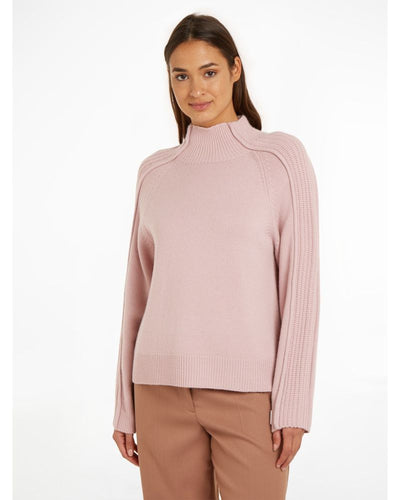 Calvin Klein - Recycled Wool Mock Neck Sweater in Mauve