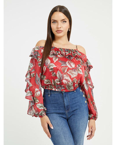 Guess Jeans - LS Iggy Ruffle Top in Red