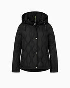 Black quilted jacket by District with hood and wave quilting design