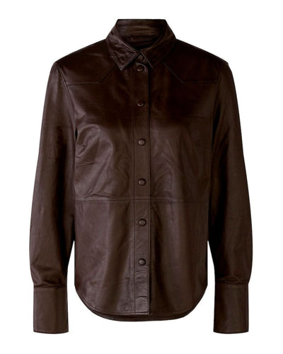 Oui - Leather Shirt in Brown